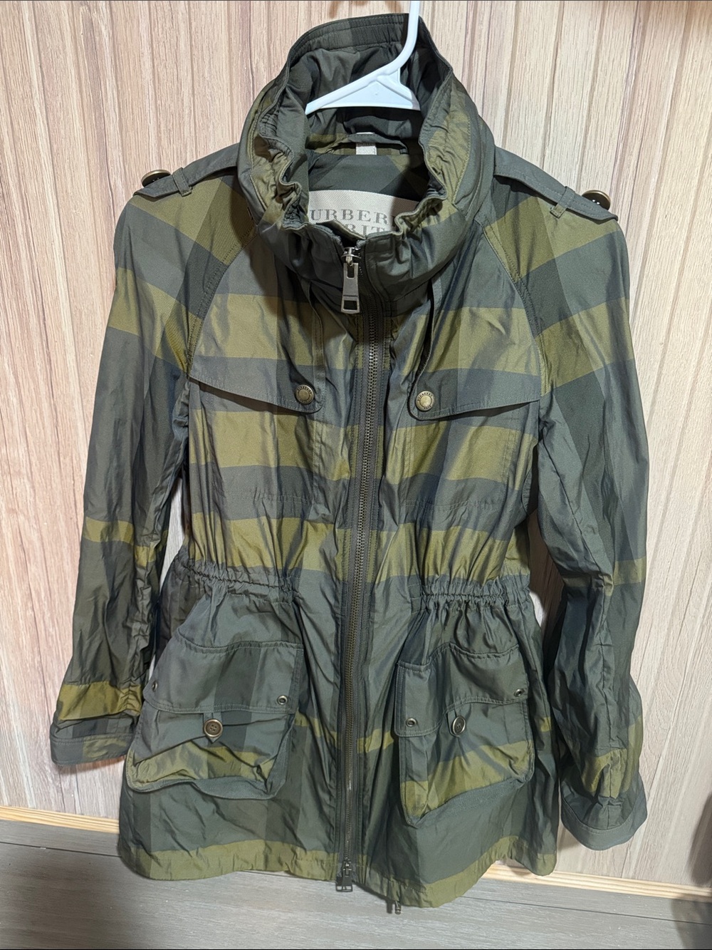 Burberry Olive & Bright Green Plaid Utility Jacket